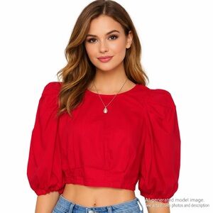 85. Elegant Red Puff Sleeve Crop Top – C’est Toi Medium